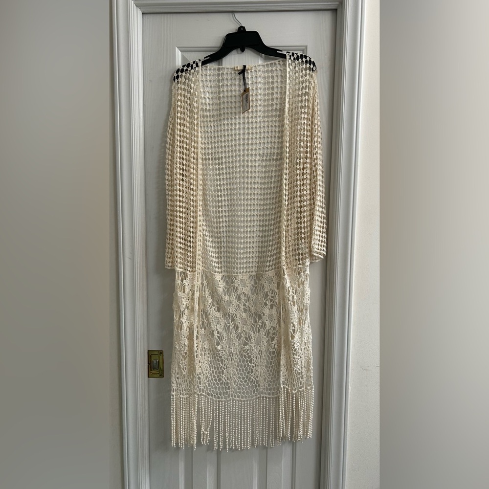 Boho Ivory Knitted Cardigan with bottom fridge